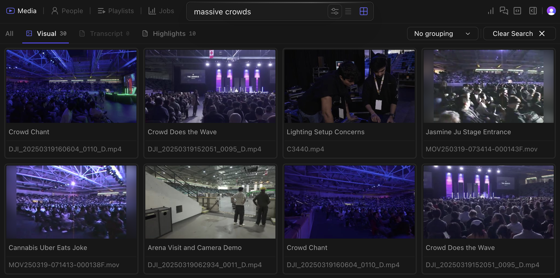 Kino search interface showing massive crowds search