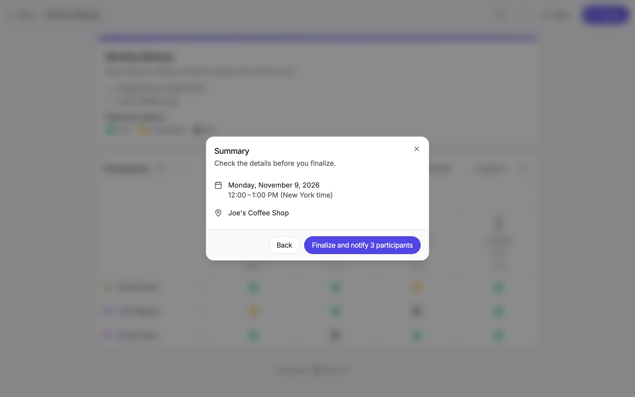 Summary step before finalizing