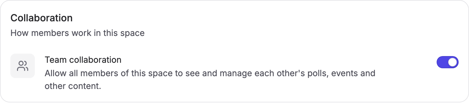 Collaboration settings page with the Team collaboration switch