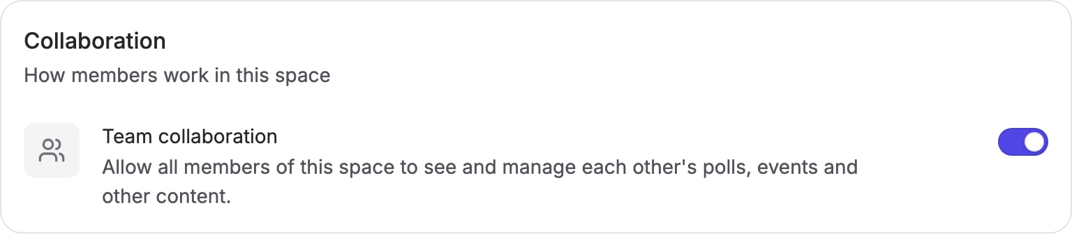 Collaboration settings page with the Team collaboration switch