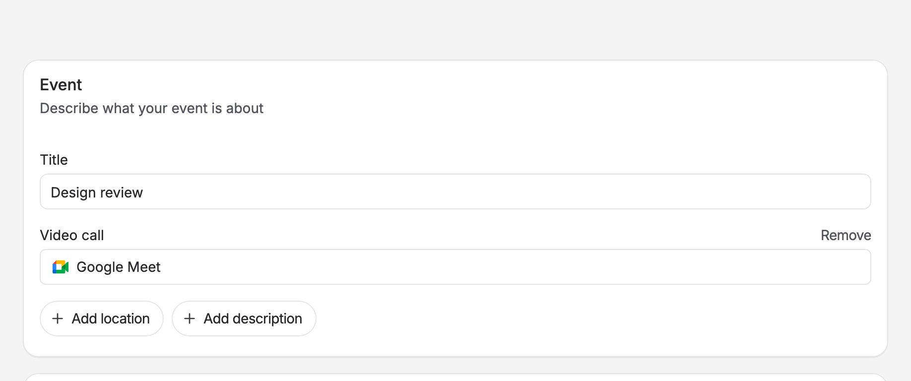 The poll form with Google Meet chosen as the video call
