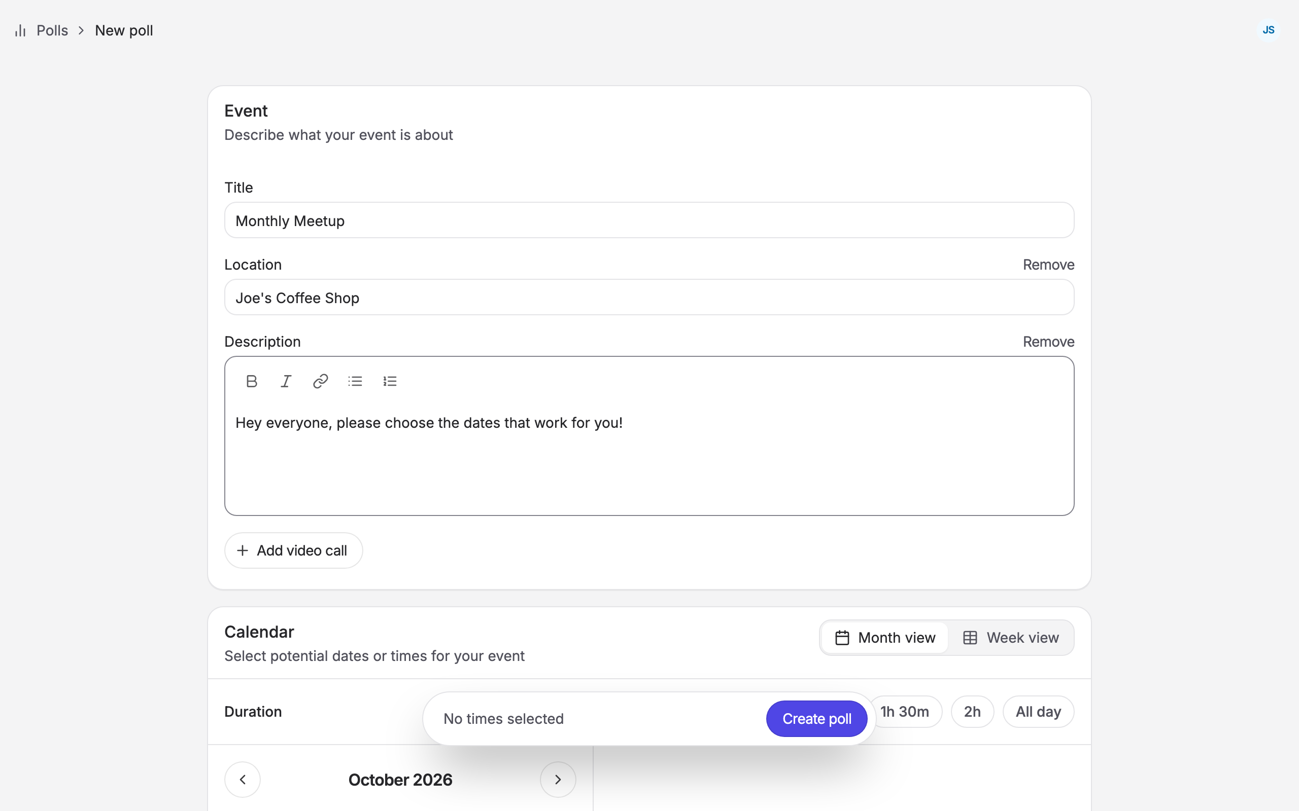 New poll page