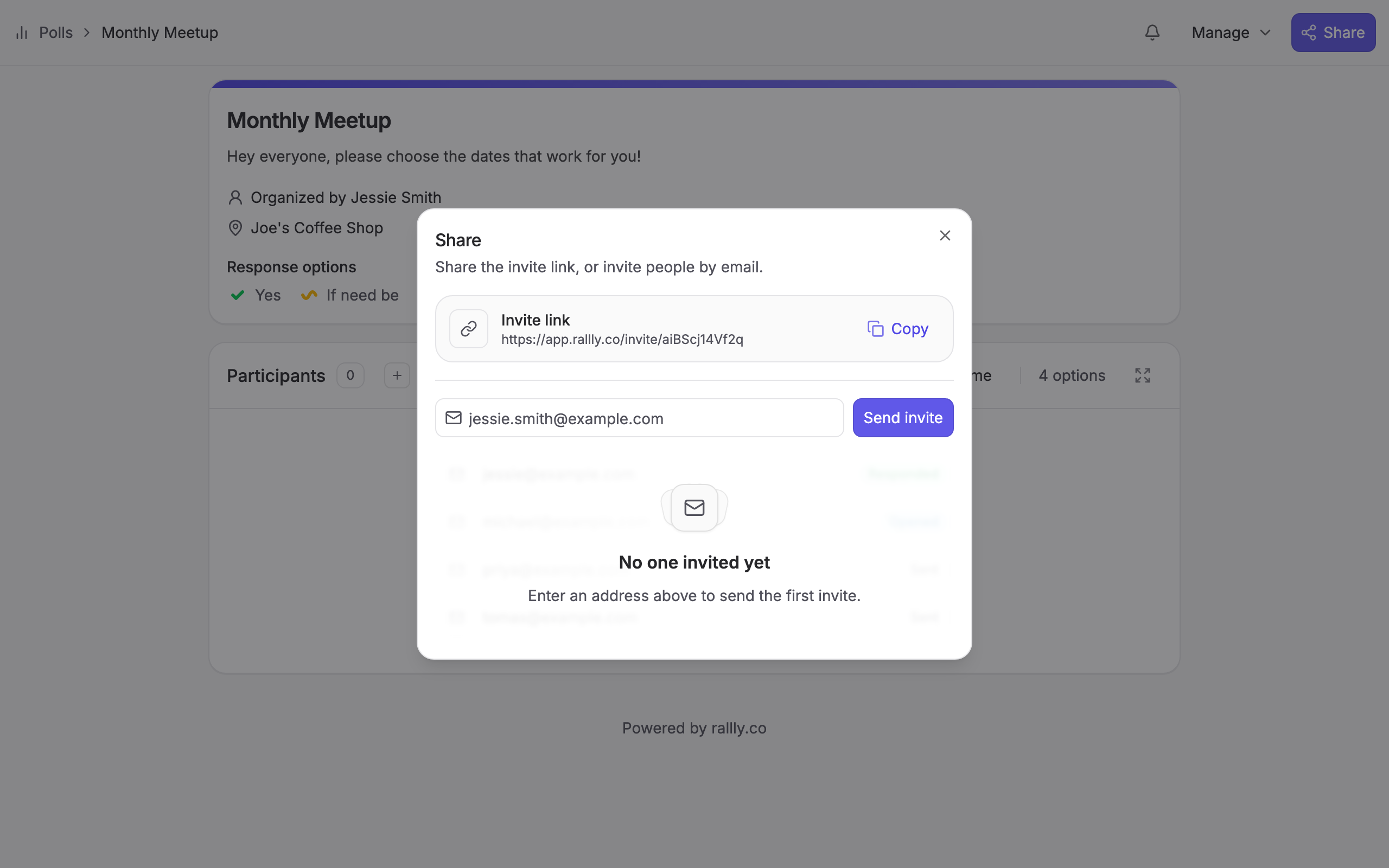 Share dialog shown after creating a poll