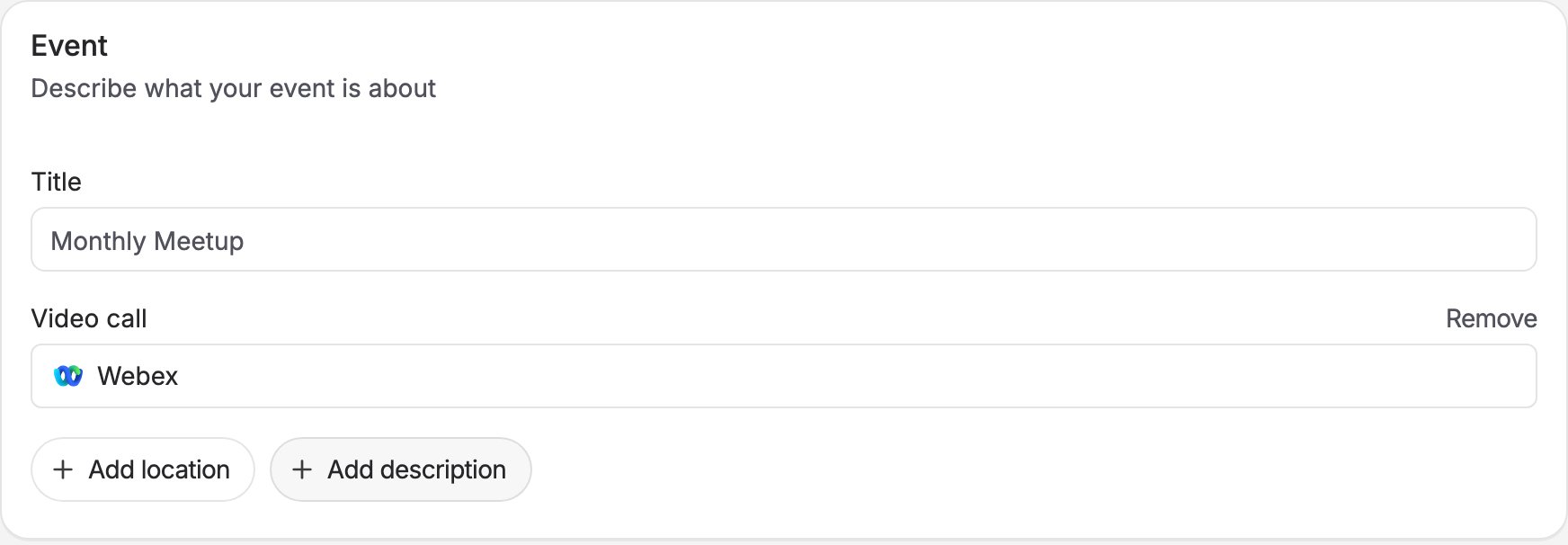 The poll form with Webex chosen as the video call