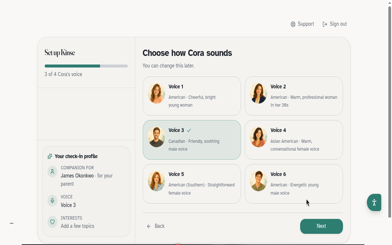 Choose how Cora sounds
