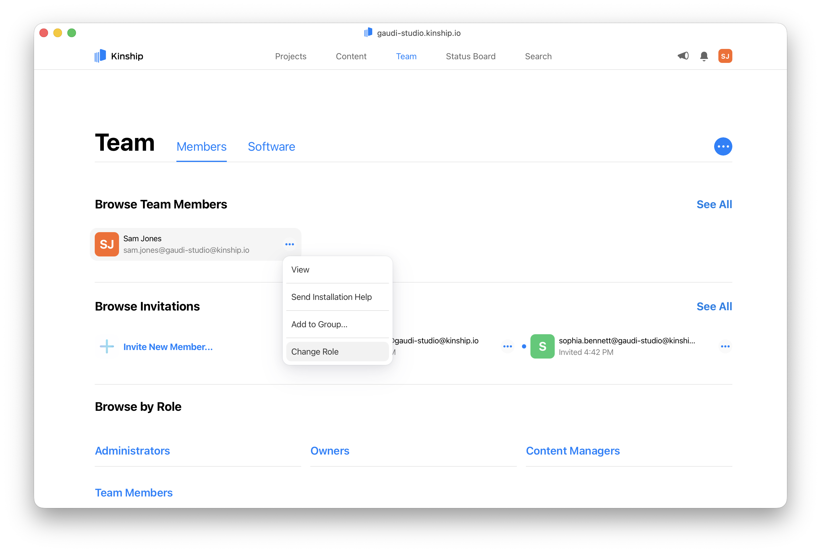 More menu with Change role option