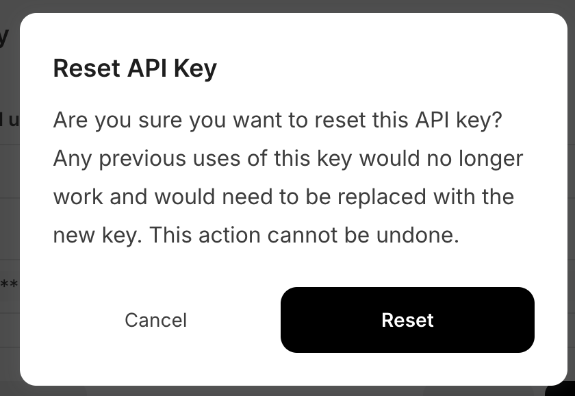 reset v4 api key confirmation