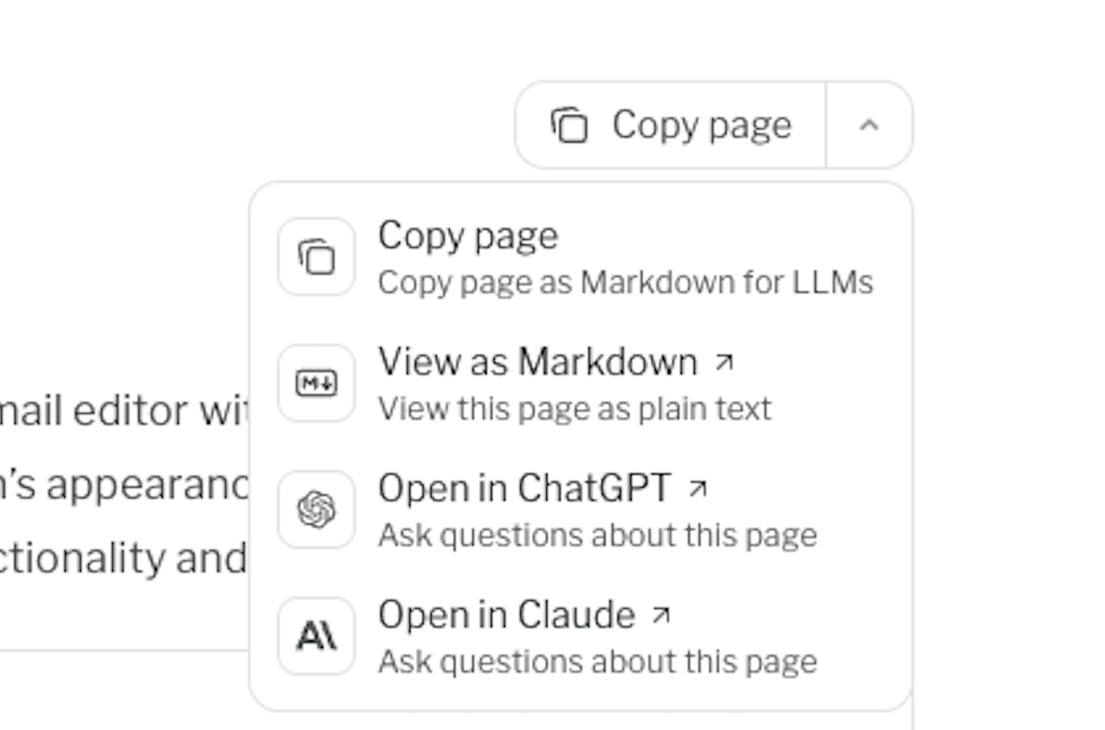 ai developer documentation menu