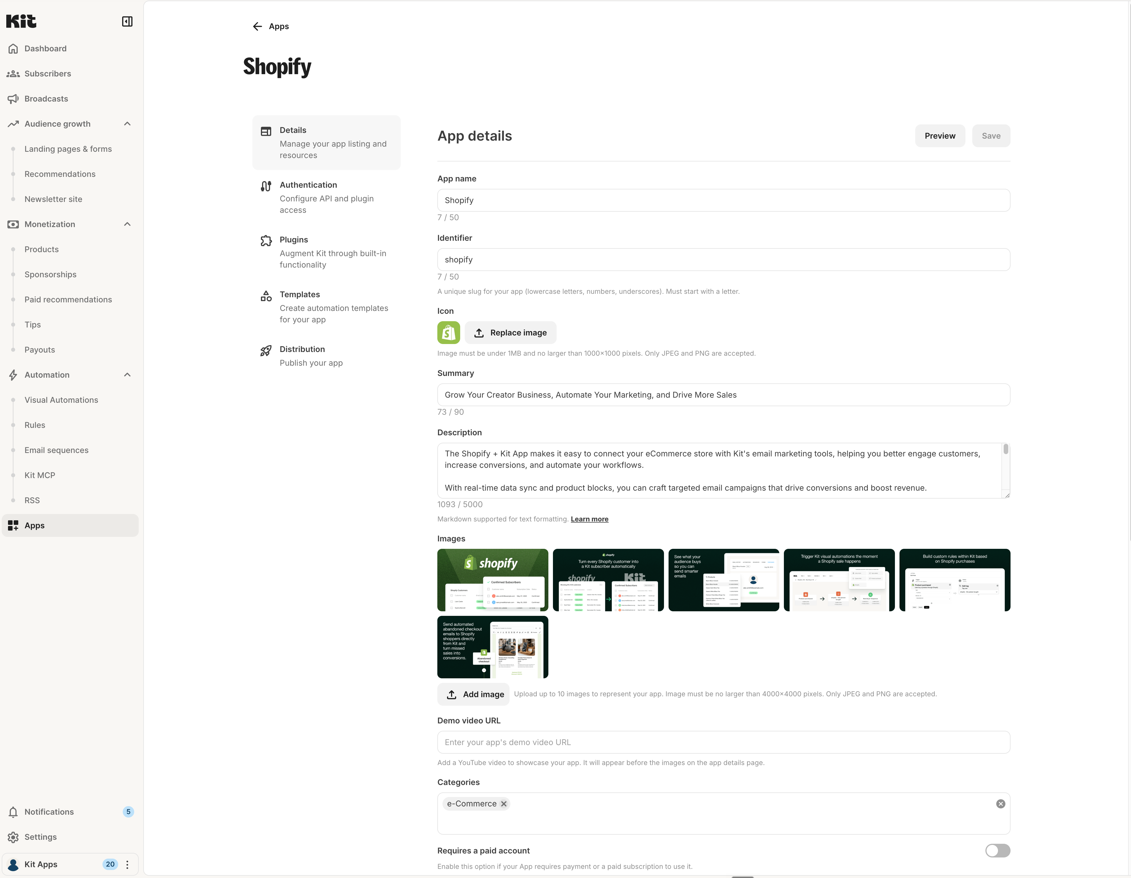 Preview button in the app details editor