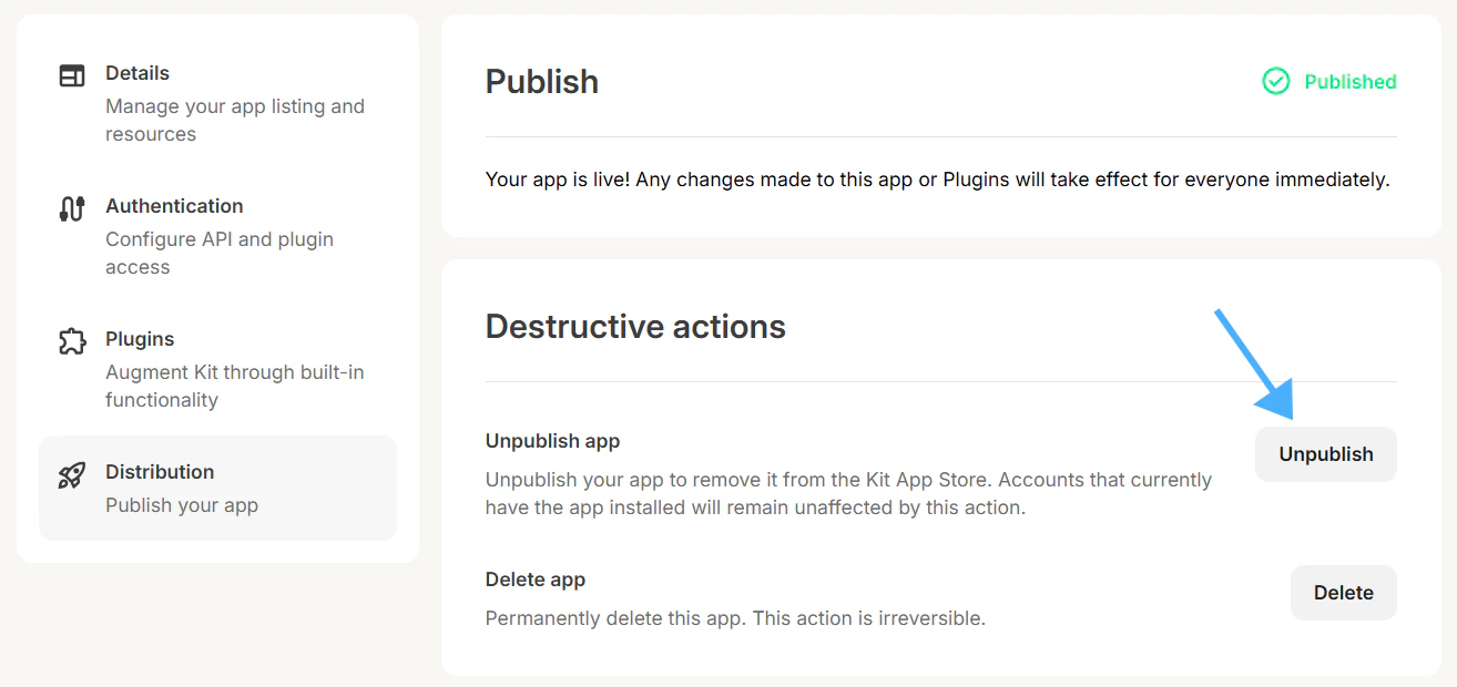 unpublish your app