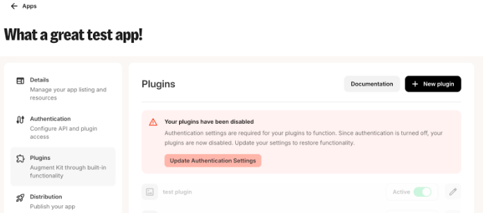 disabled plugin authentication modal