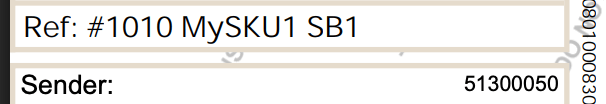 MyPost Business label showing Ref with order number and SKUs joined by spaces