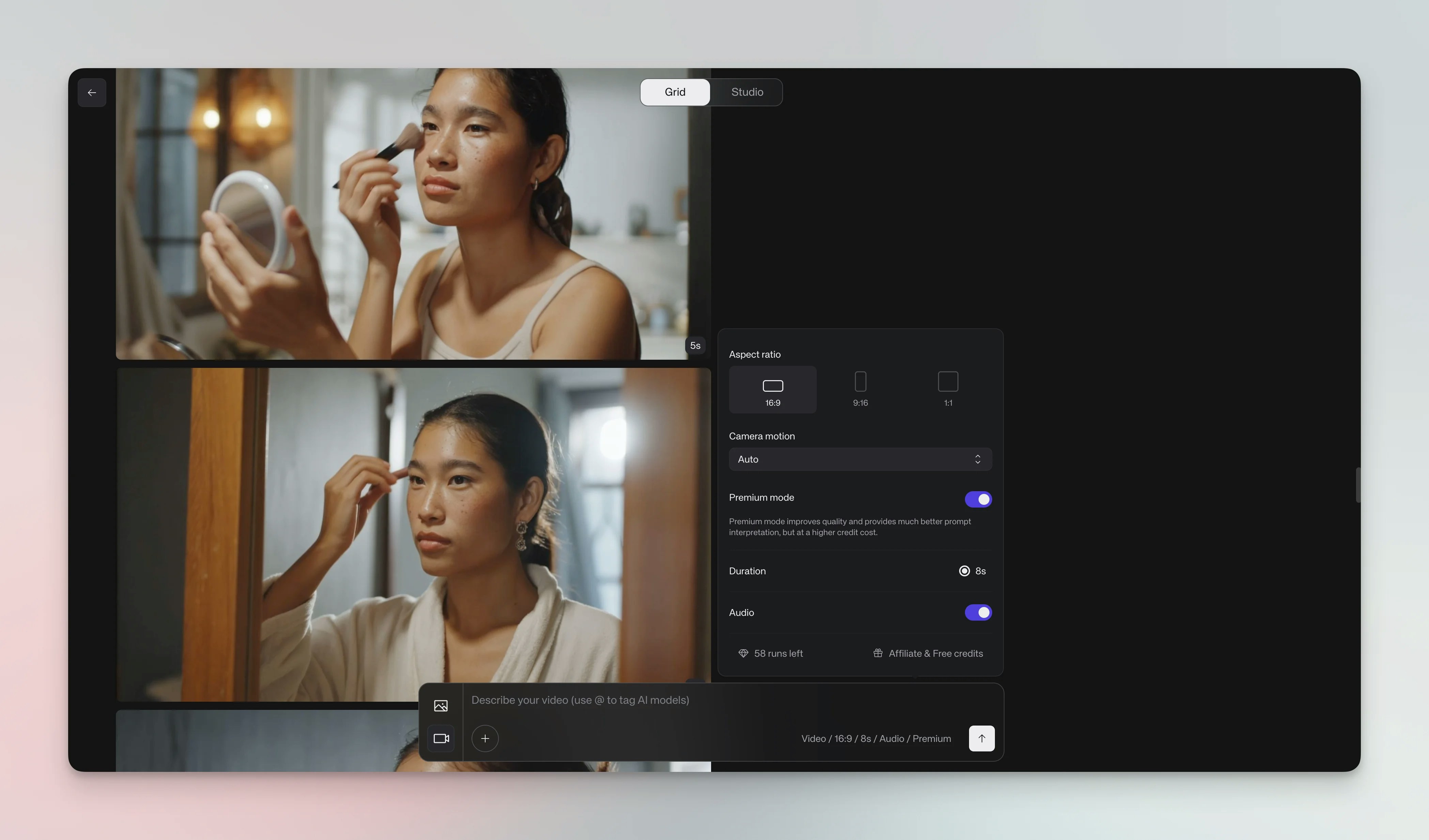 Video generation settings