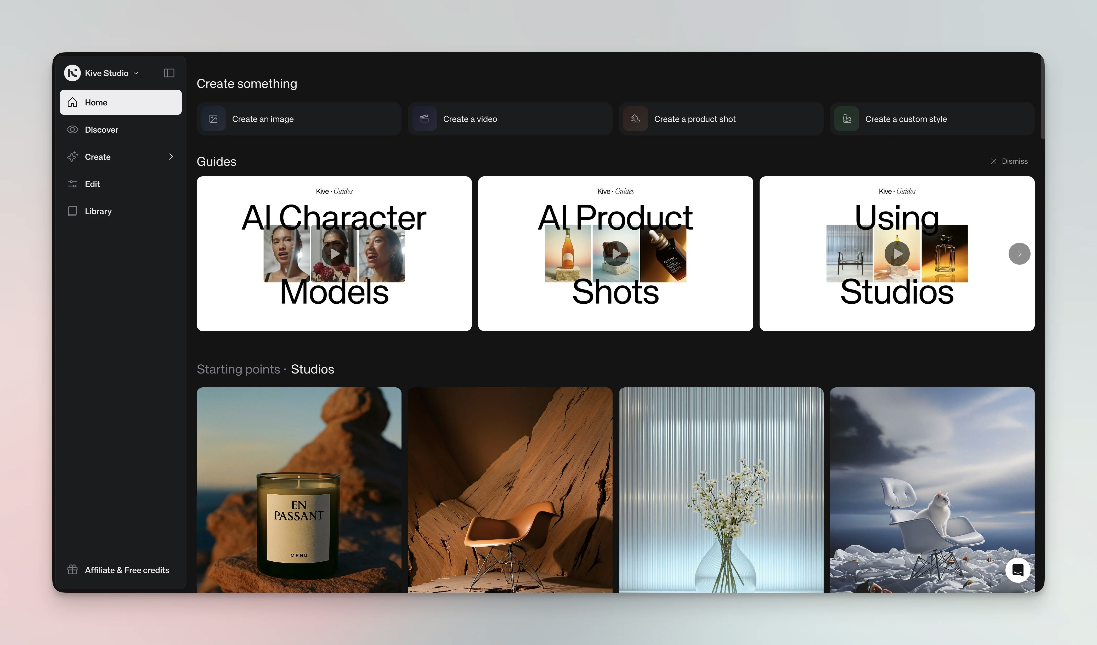 Kive home dashboard after account creation