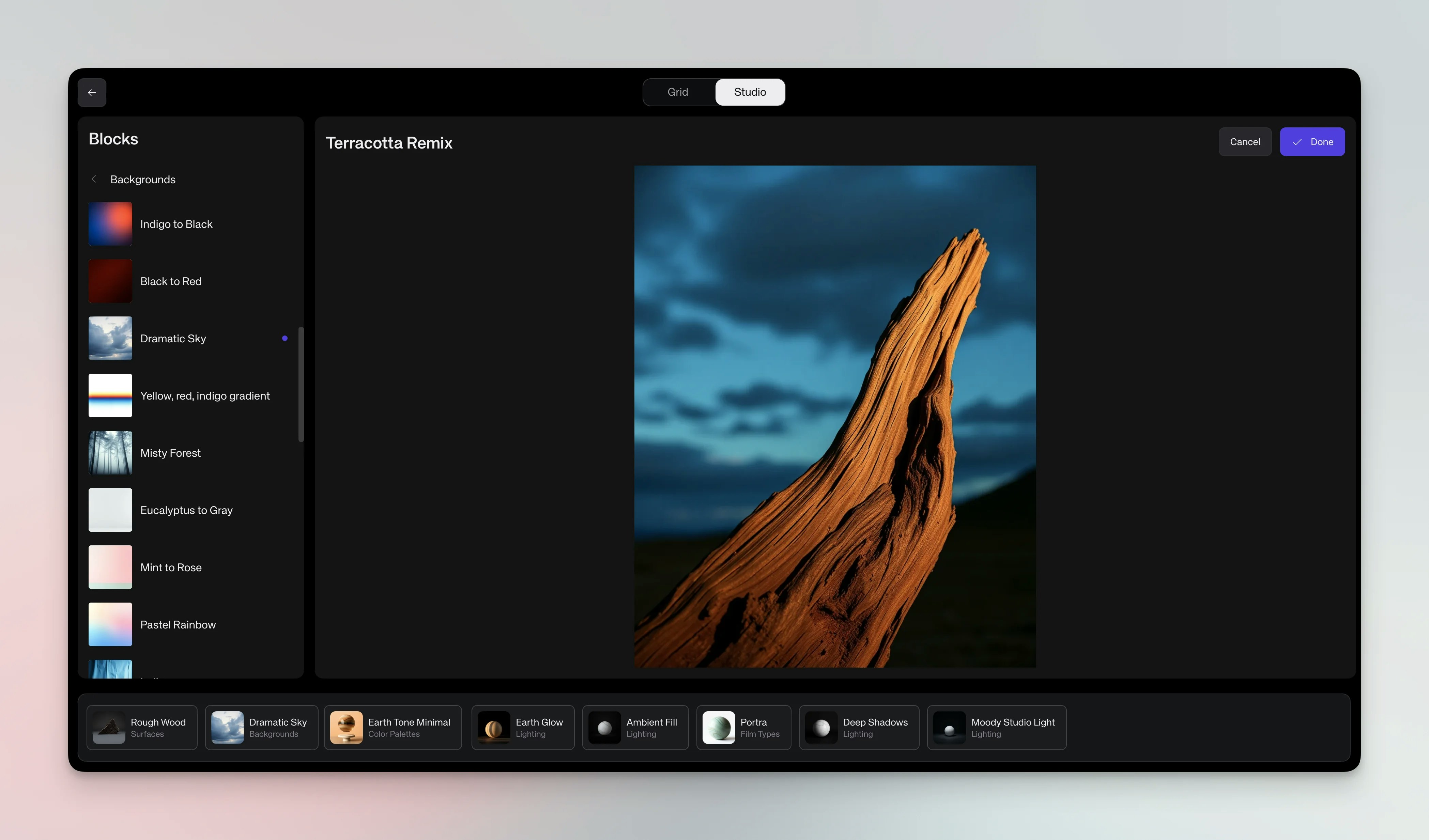 Remixing a studio - after
changes