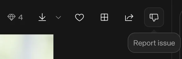 Thumbs-down button showing a Report issue tooltip