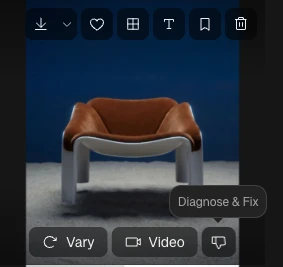 Hovering a generated image shows a thumbs-down button labeled Diagnose & Fix