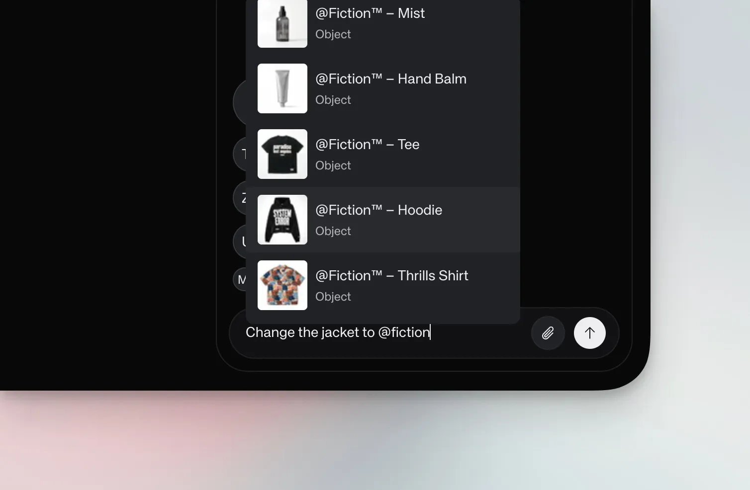 Dropdown list of custom models appearing when typing @ in the chat input