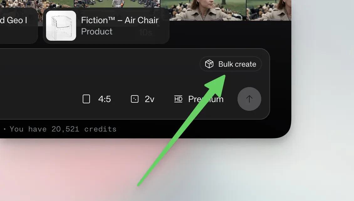 Bulk create button in the generation bar