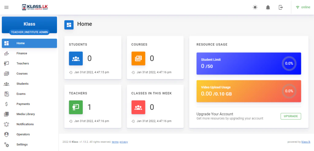 Institute Dashboard