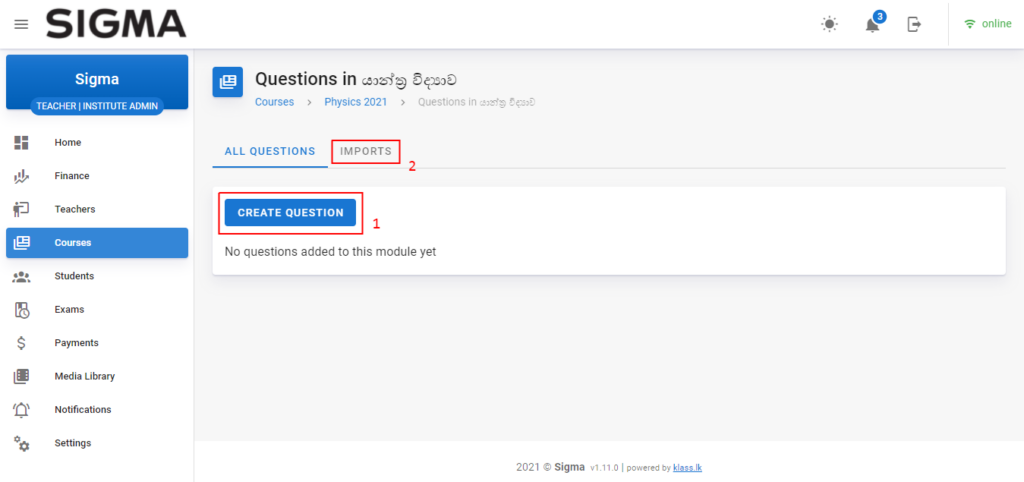 Create Import Questions