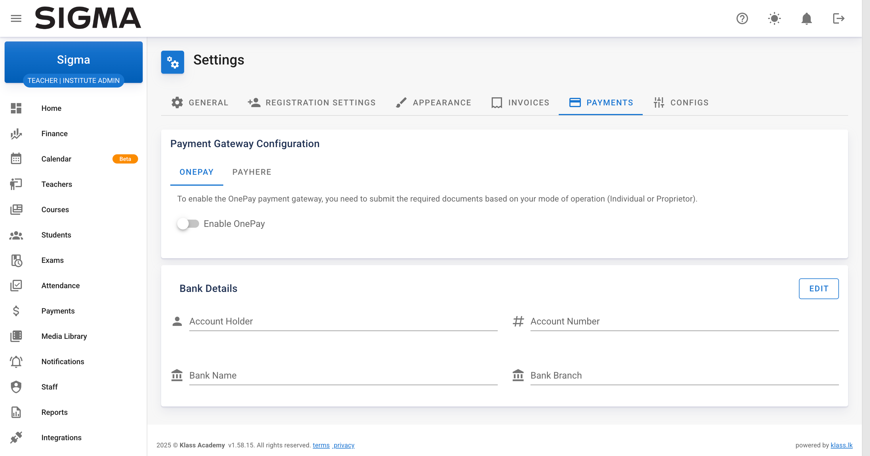 Payment Gateway Config