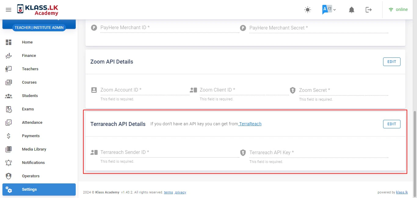 TR API Details