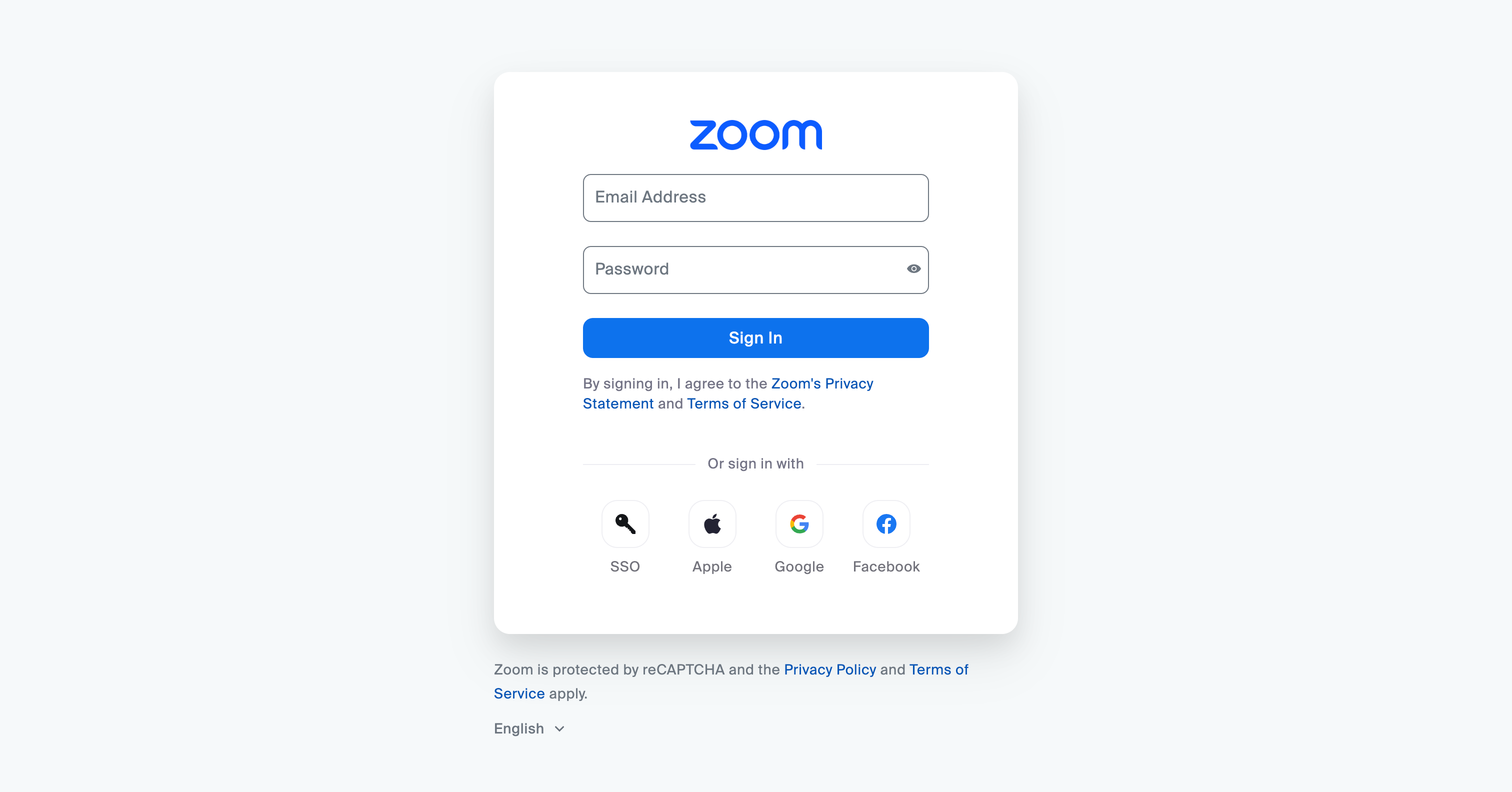 Zoom Login Page