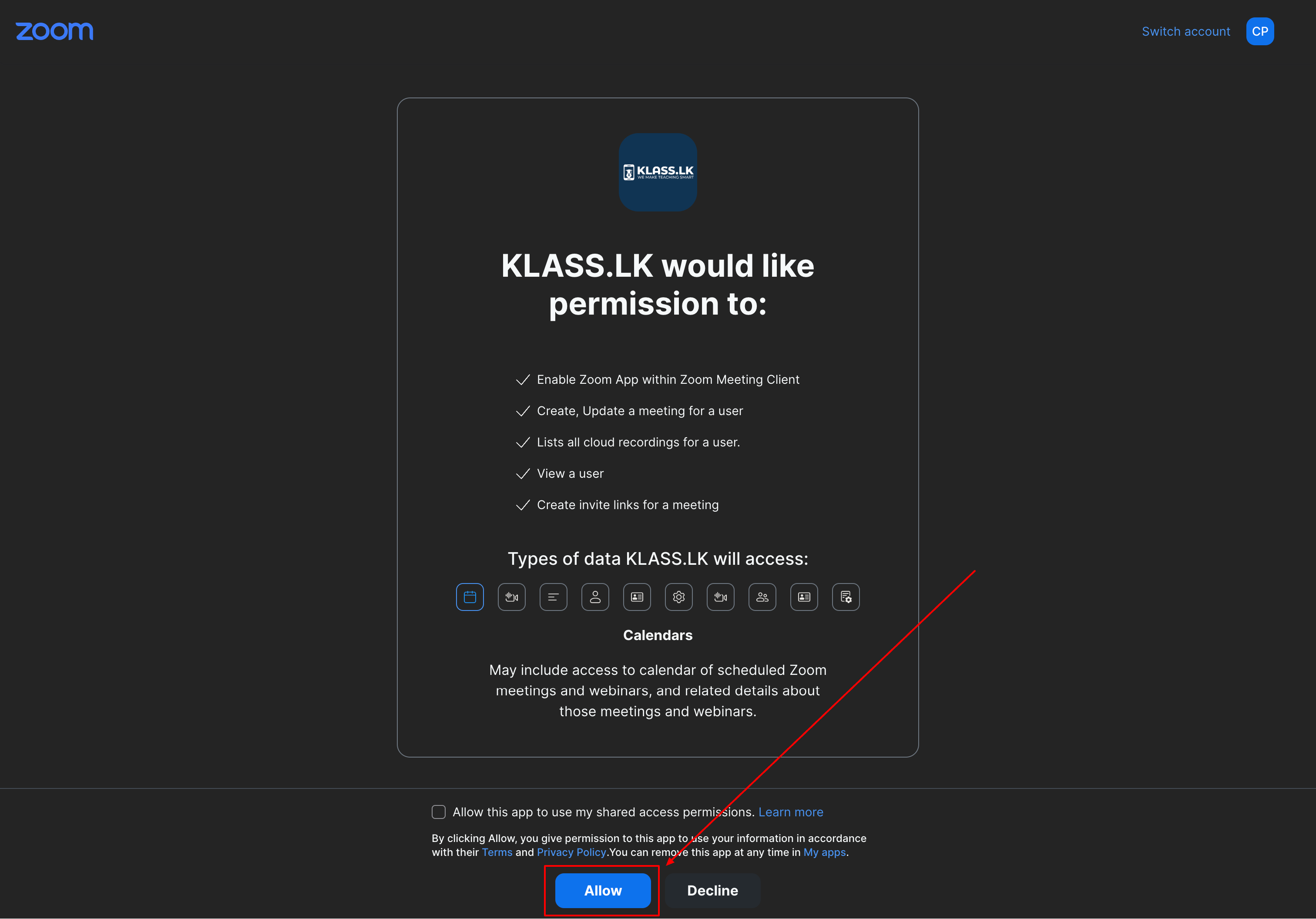 Zoom Permission Page