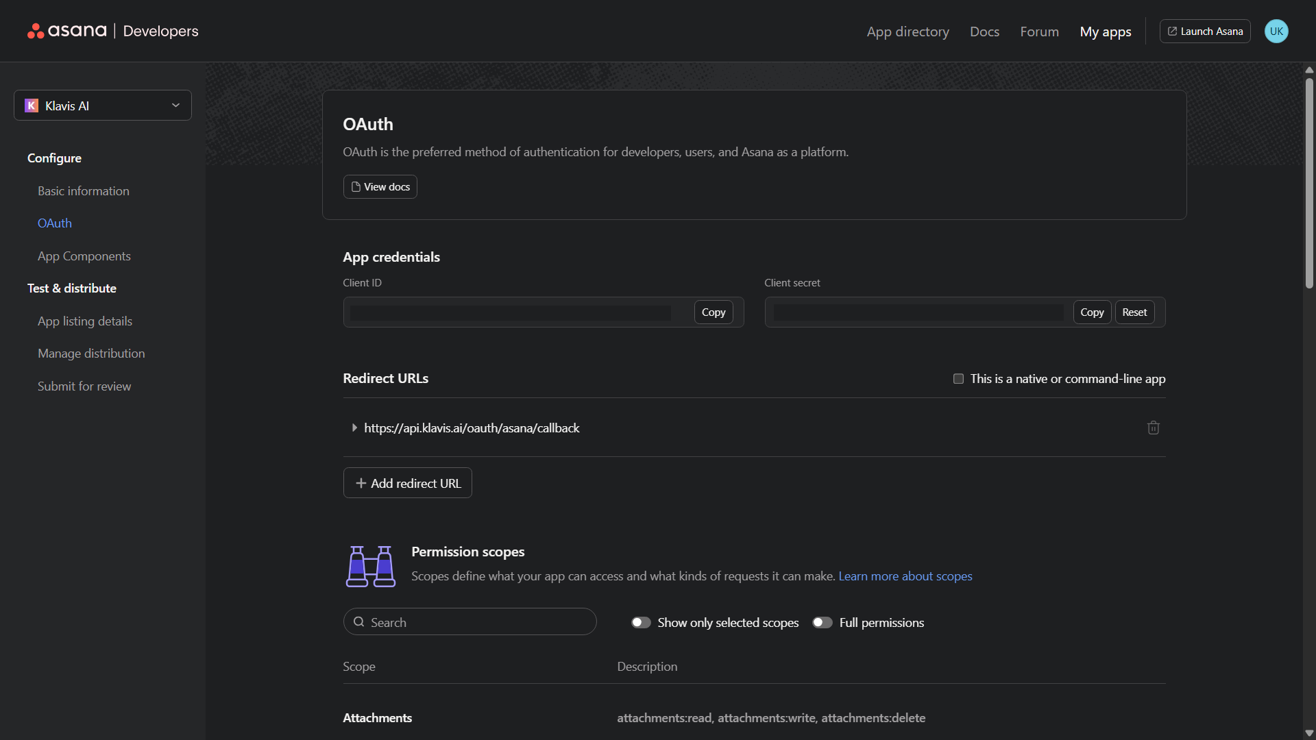 OAuth Settings Configuration