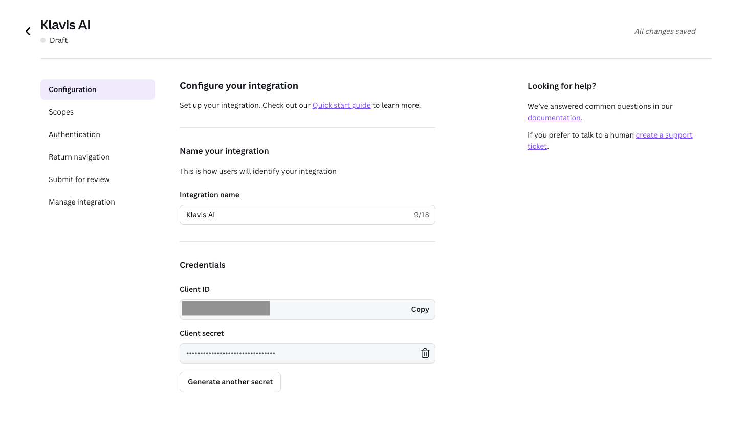 Integration Configuration Settings