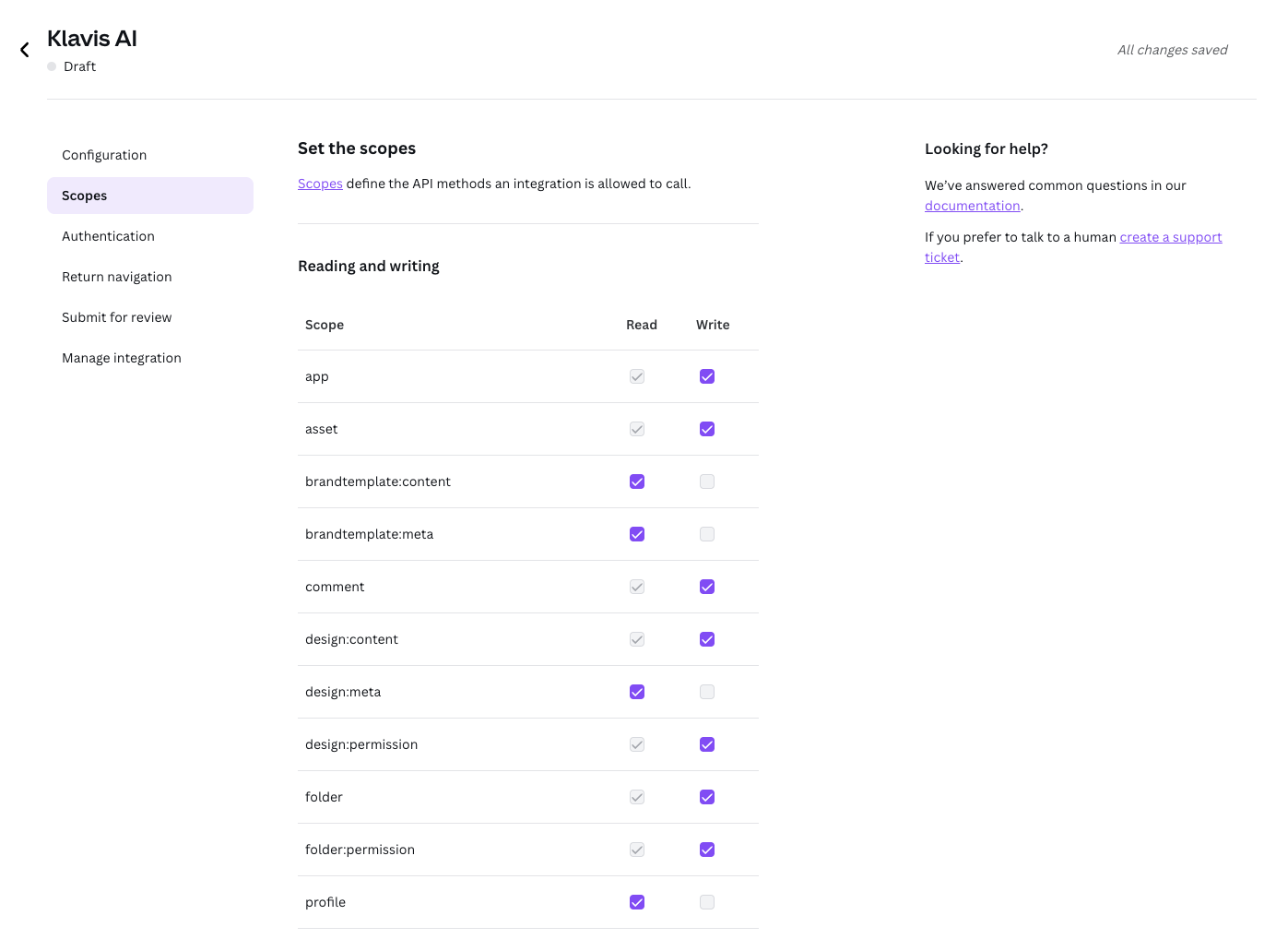 OAuth Scopes Configuration