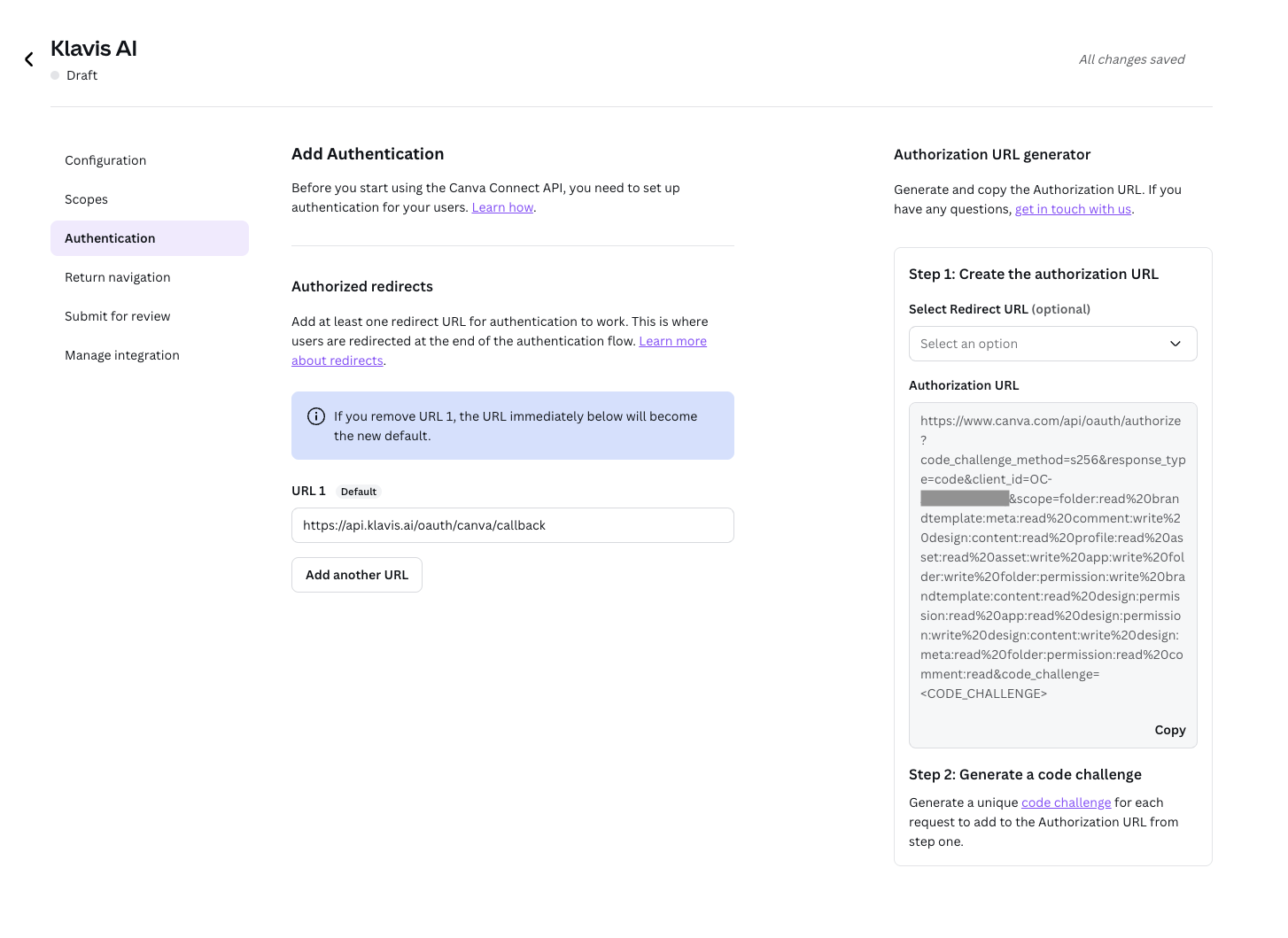 Authentication and Redirect URL Configuration