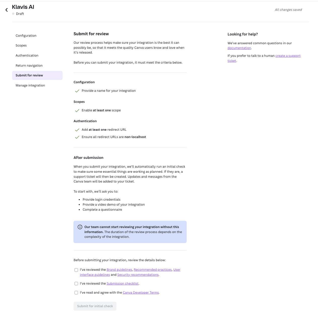 Submit Integration for Review