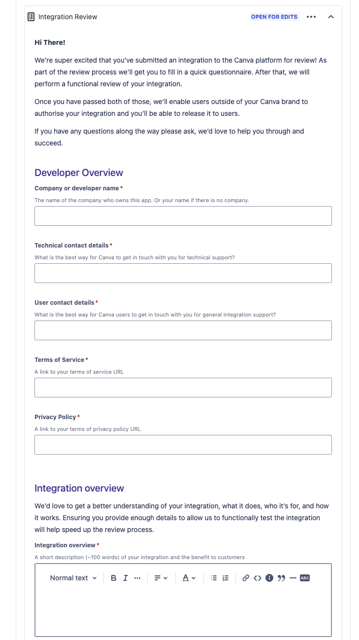 Integration Review Email Questionnaire