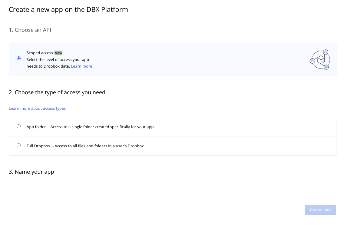 Dropbox App Creation Form