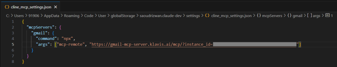 cline_mcp_settings.json file in Cline