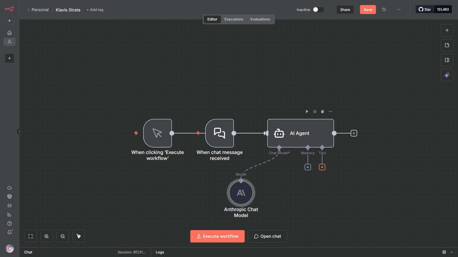 n8n workflow now includes Chat Model