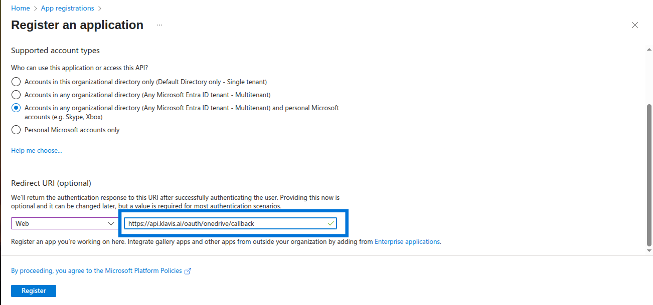 OneDrive App Registration Form