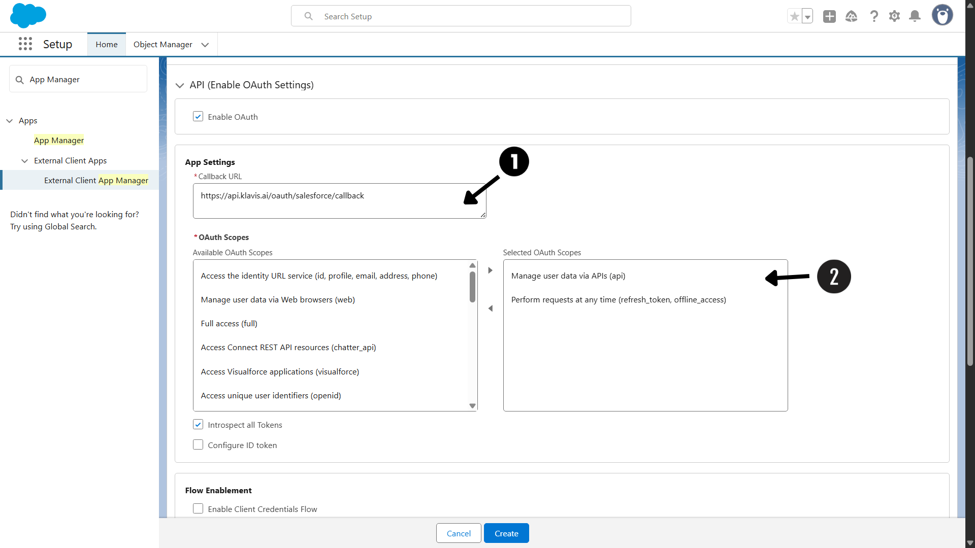 OAuth Settings and Connection Configuration
