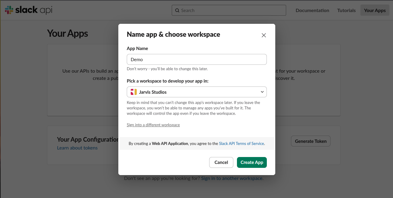 Slack App Creation Form