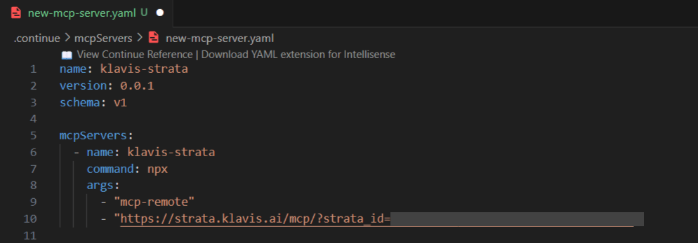 new-mcp-server.yaml file in Continue