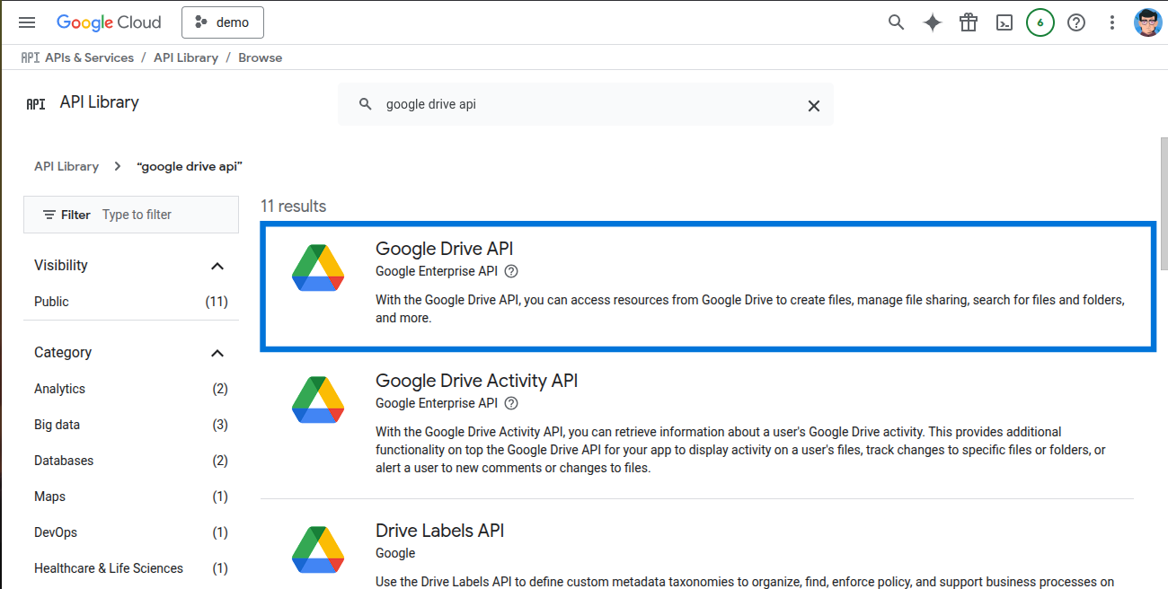 Search Google Drive API