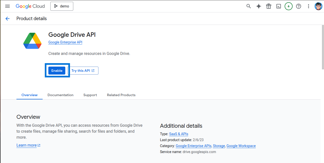 Enable Google Drive API