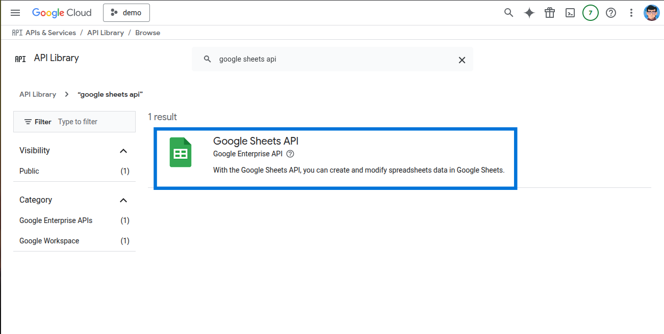 Search Google Sheets API