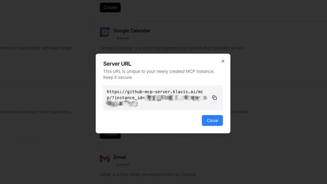 Server URL generated