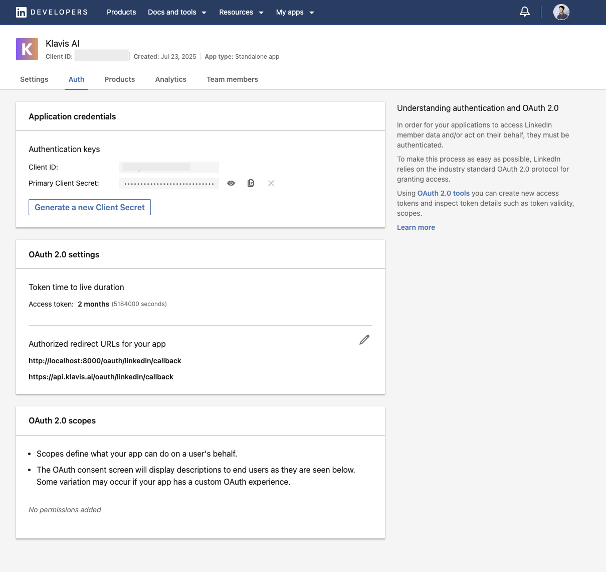 OAuth Settings Configuration