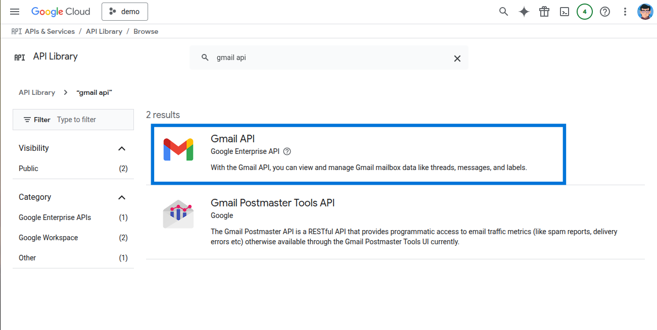 Search Gmail API