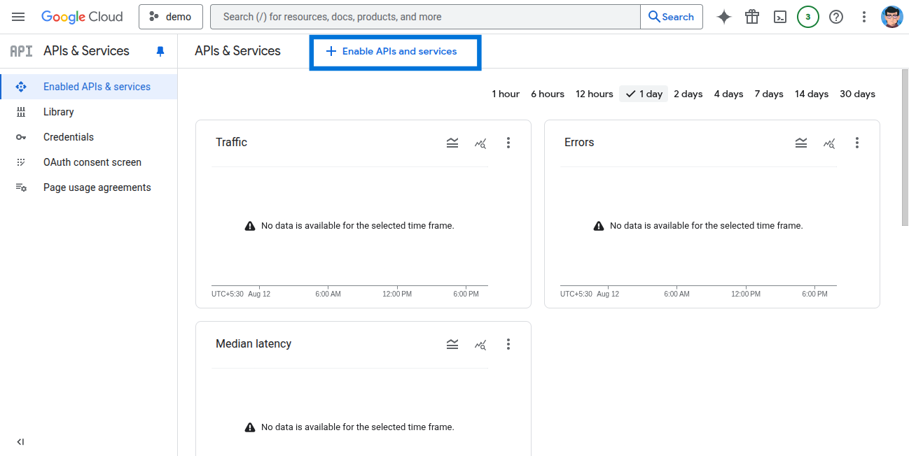 Enable APIs and Services button
