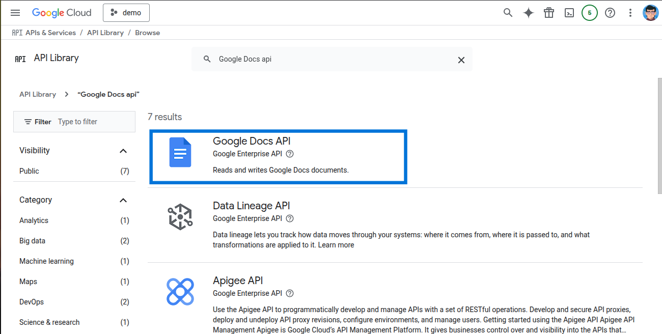 Search Google Docs API